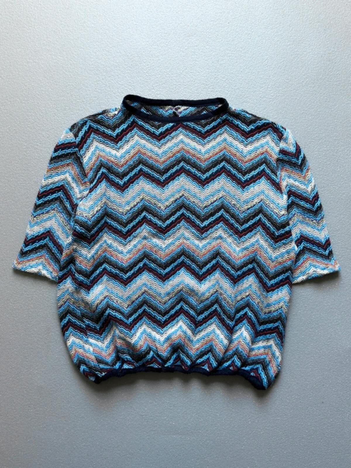 Vintage 70s Hand Knit Zig Zag Print Sweater XL
