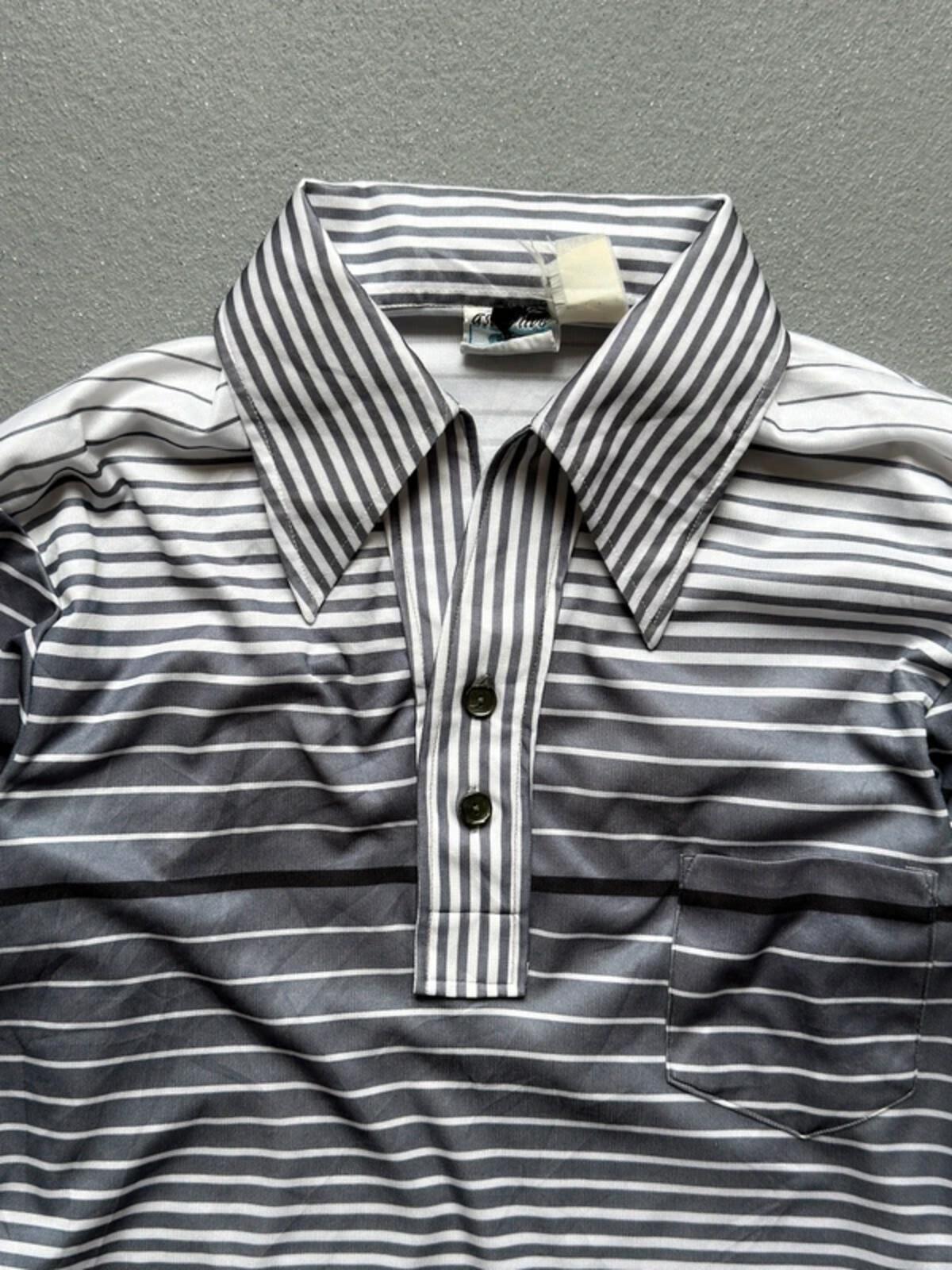 1970s Stripe Long Sleeve Polo Shirt Small Mens