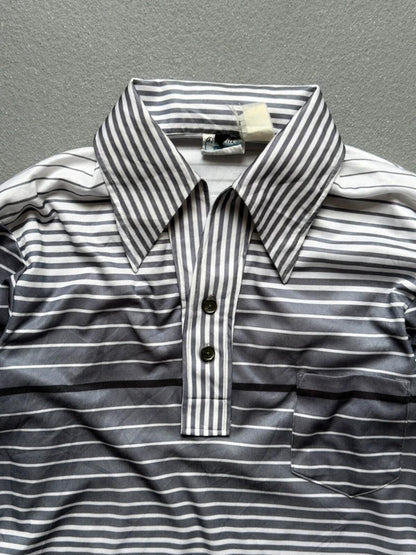 1970s Stripe Long Sleeve Polo Shirt Small Mens