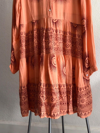 Boho Buddhism Long Sleeve Shirt Dress Large