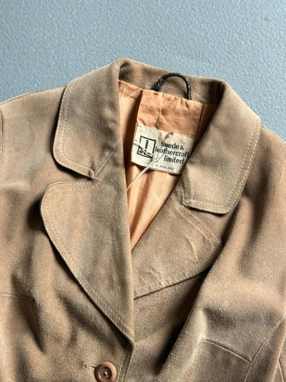 70s Suede Coat Size 18 Beige Brown Made in England