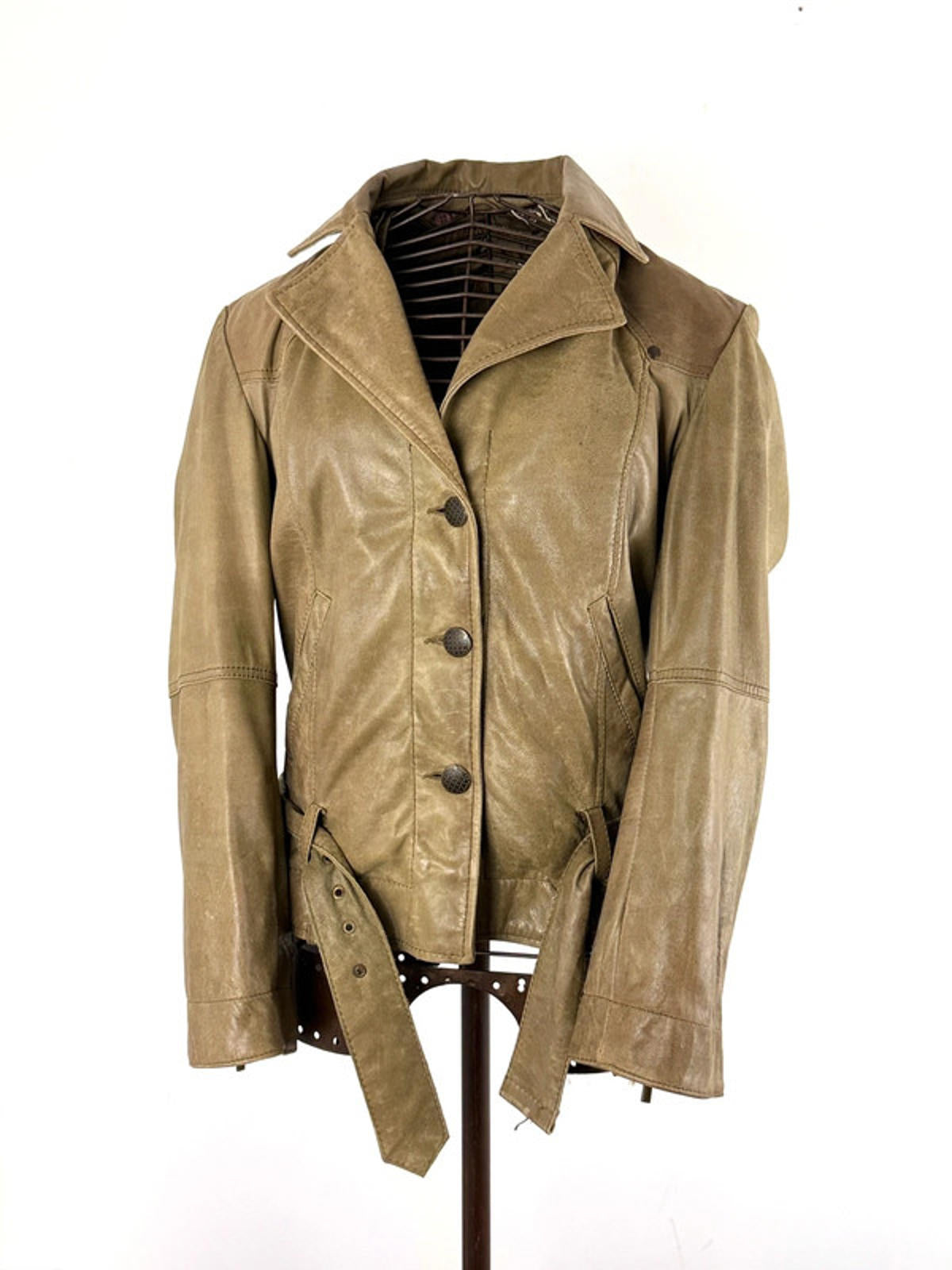 Y2K Beige Leather Jacket Size 12