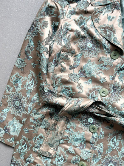 Y2K Silver Botanical Embroidery Trenchcoat with Belt Size 18