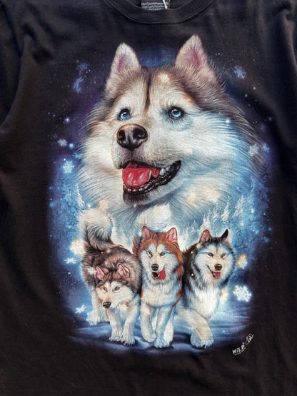 Vintage Wolf Husky Print T Shirt Large