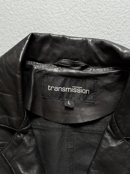Transmission Black Leather Blazer Jacket Tailored Button Front