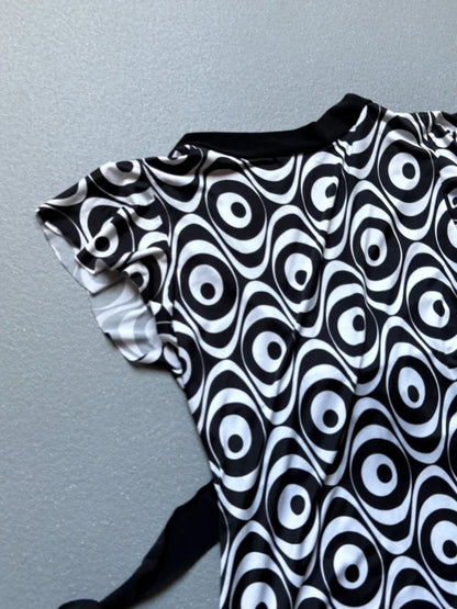 Y2K B&W Belt Buckle Psychedelic Dress