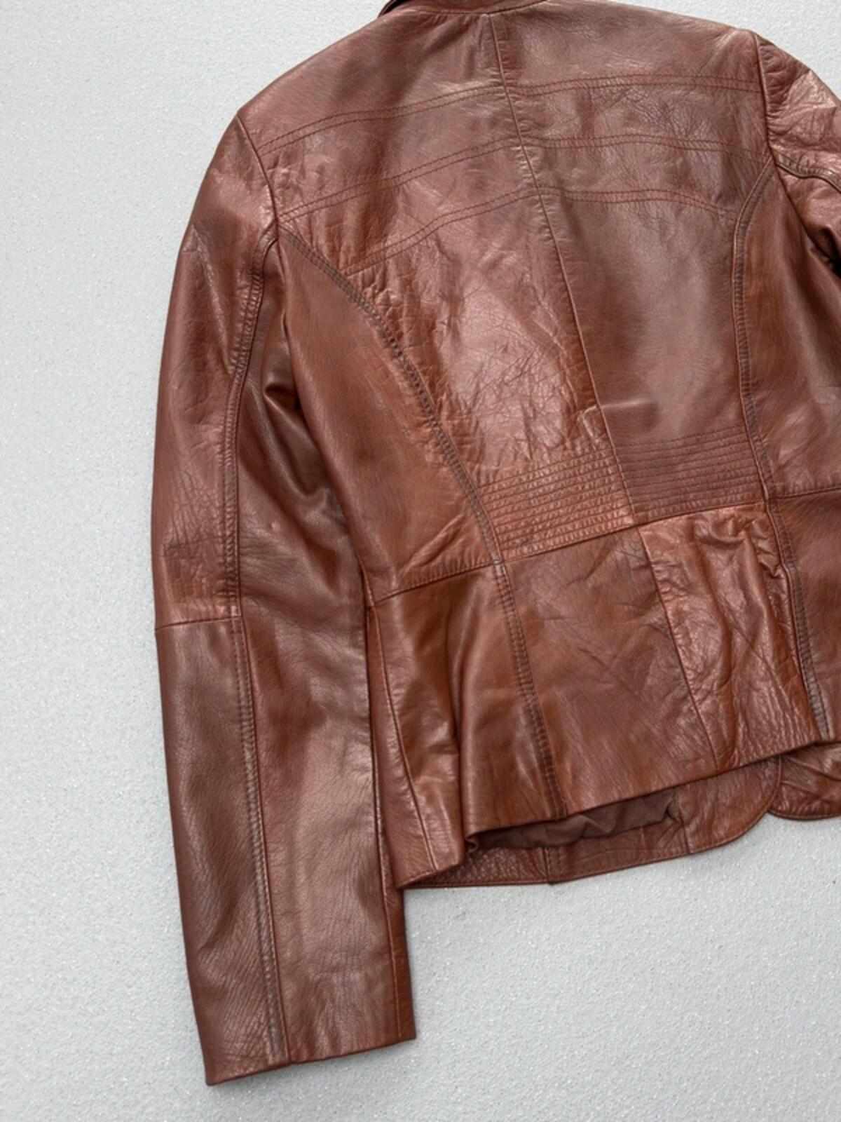 Y2K Brown Leather Blazer Size 10 Lapels