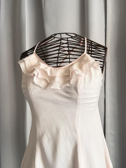 Y2K Ruffled Short Rose Pink Strap Dress Medium