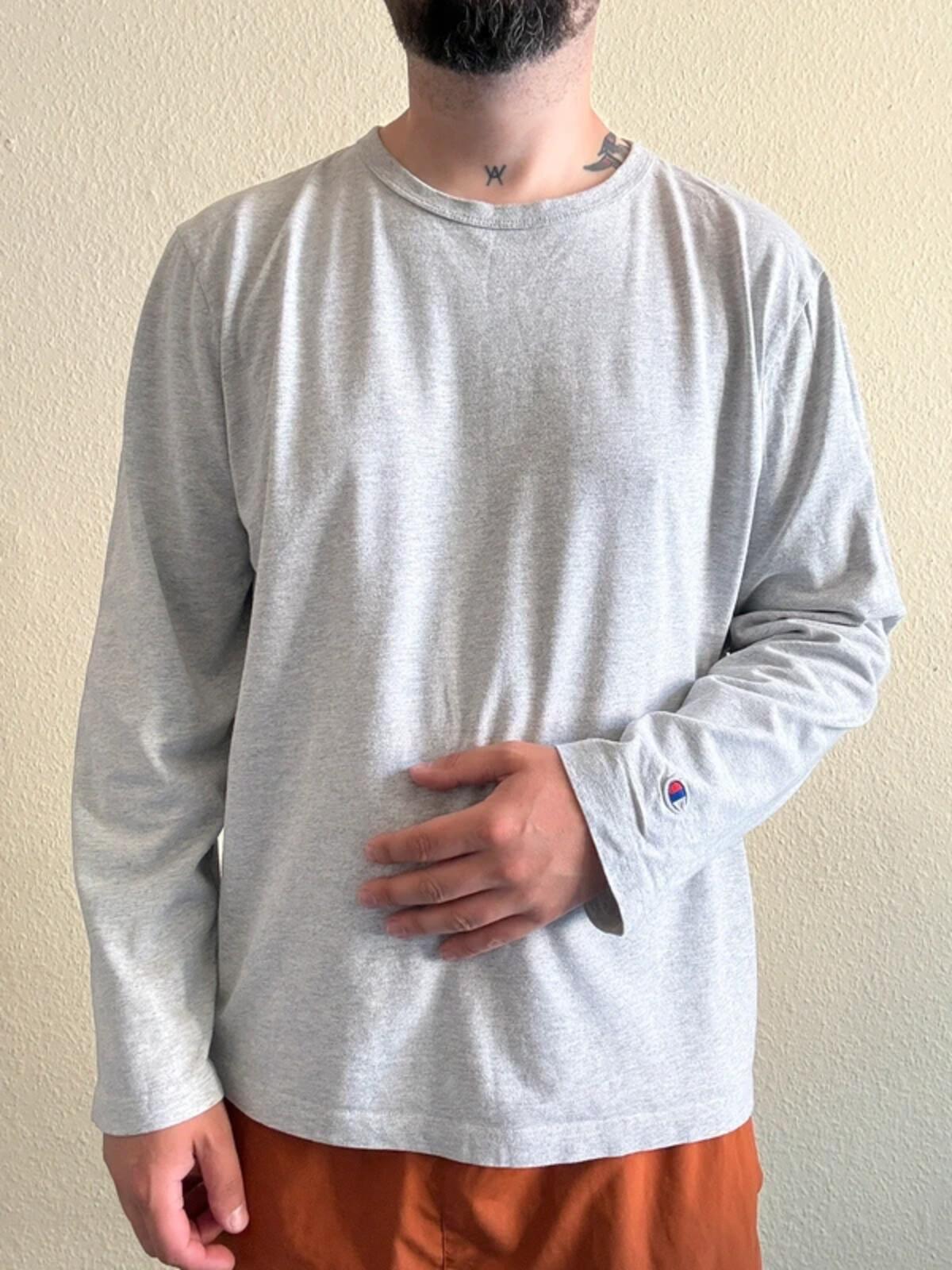 Champion Long Sleeve Basic Blank Grey T Shirt 2XL