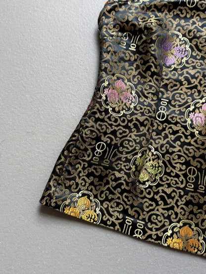 Y2K Geisha Black Gold Oriental Top Large