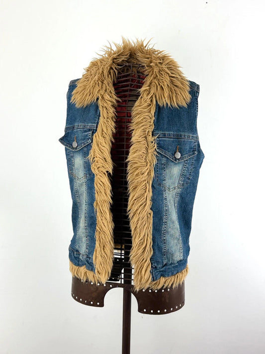 Y2K Afghan Denim Vest Gilet Medium