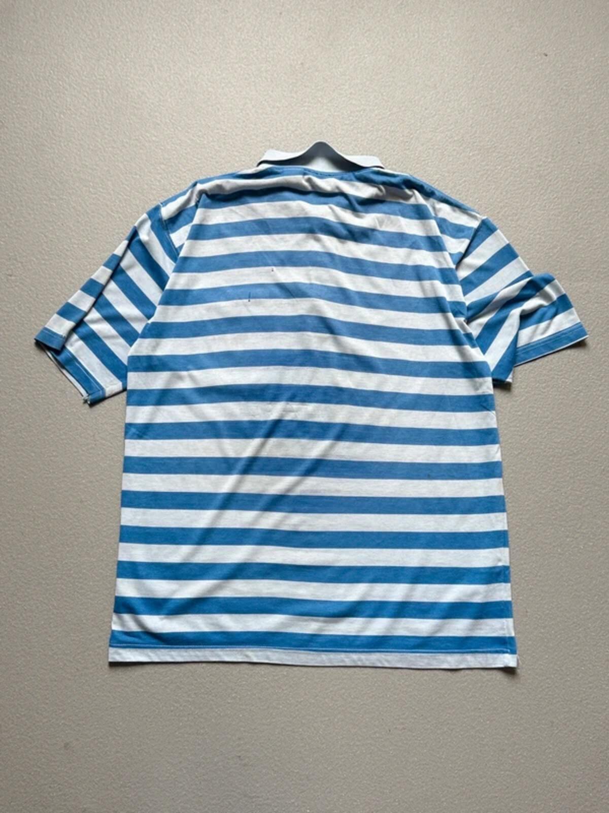 70s Vintage Stripe Polo Shirt Medium Blue Mens
