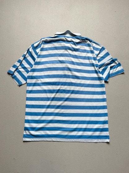 70s Vintage Stripe Polo Shirt Medium Blue Mens