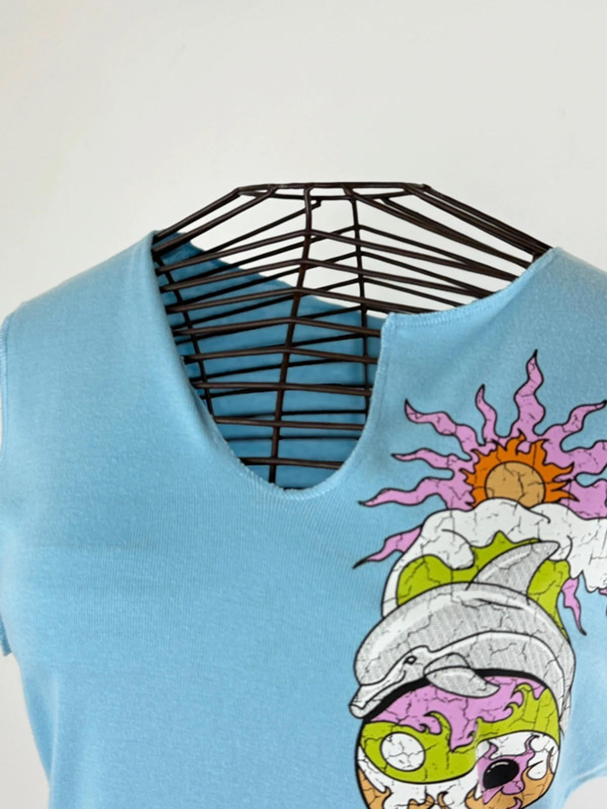 Y2K Asymmetrical Collar Graphic Baby Tee XL