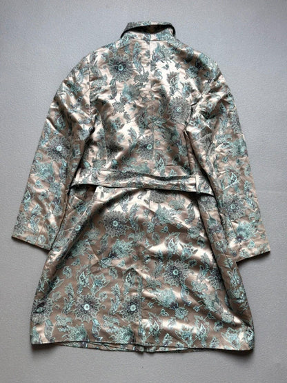 Y2K Silver Botanical Embroidery Trenchcoat with Belt Size 18