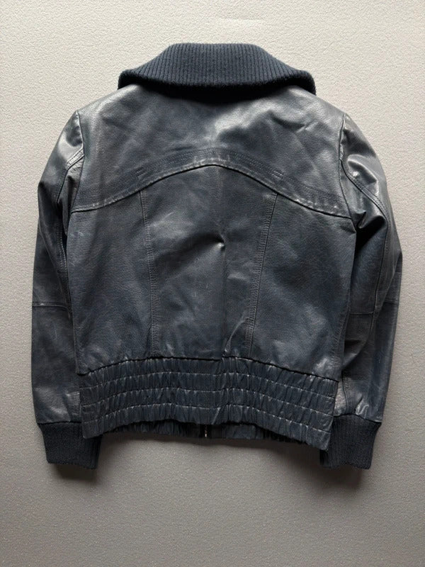Y2K Vero Moda Navy Blue Leather Jacket – Women’s Medium