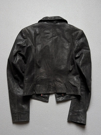 Indie Sleaze Snakeskin Real Leather Biker Jacket Size 10 Y2K