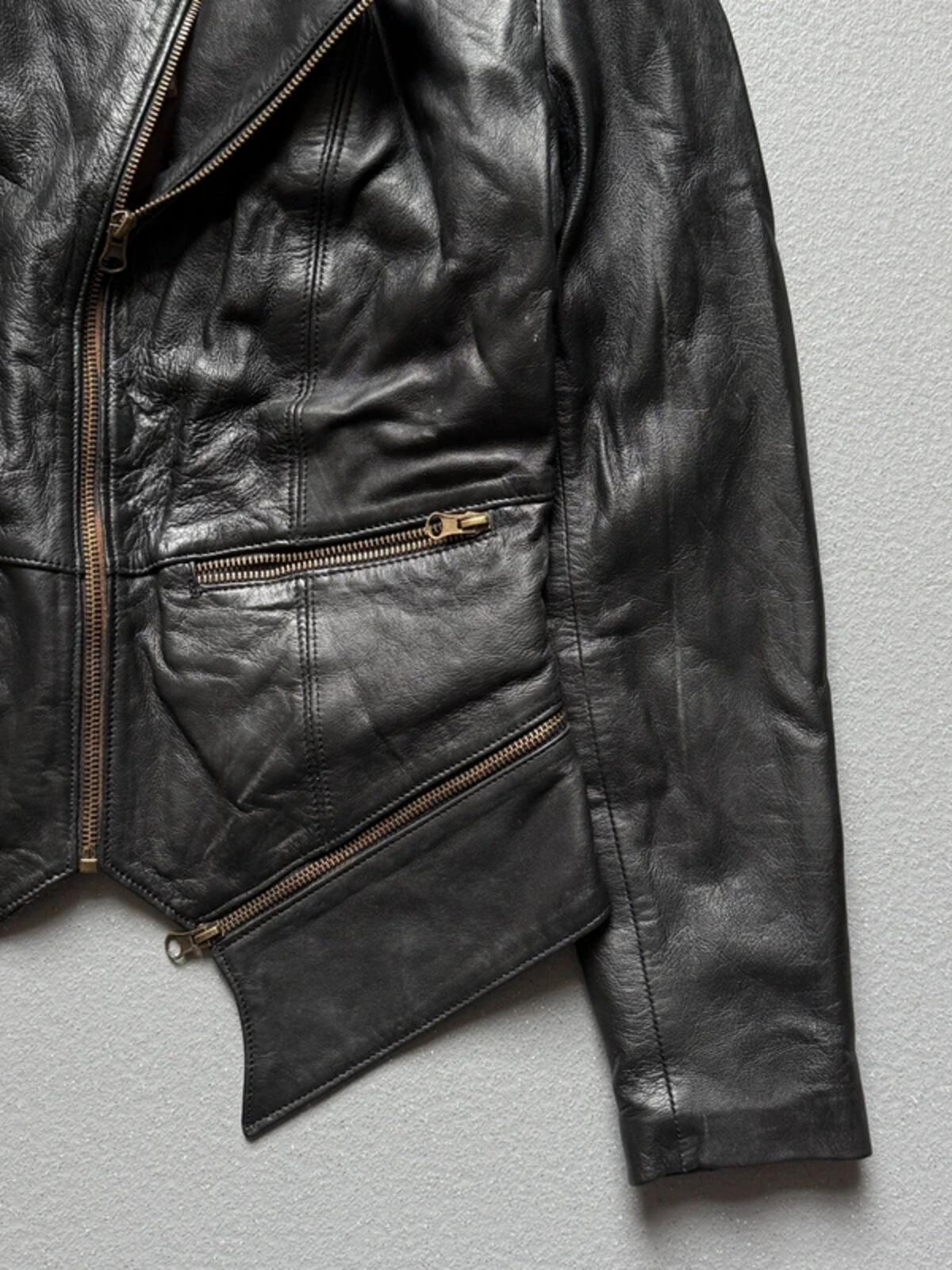 1980s Asymmetrical Black Leather Biker Jacket Small