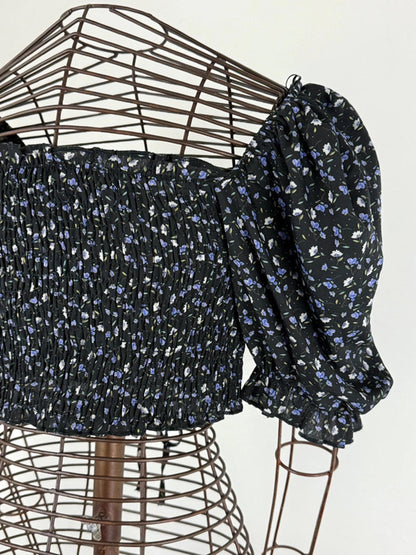 Floral Crooped Blouse Puff Sleeves Size 10