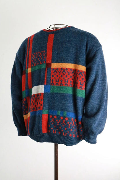 Vintage Art Style Pattern Wool 90s Jumper Large