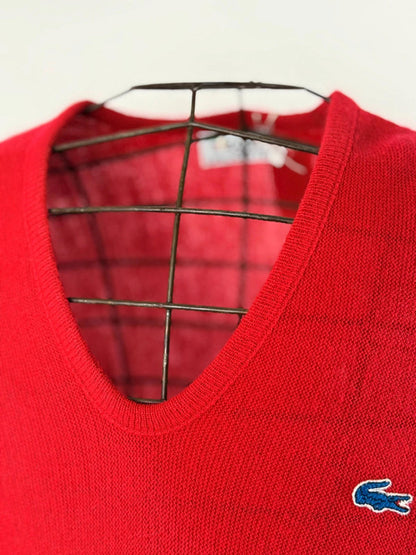 Lacoste 80s Casual V Neck Acrylic Knit Jumper Large