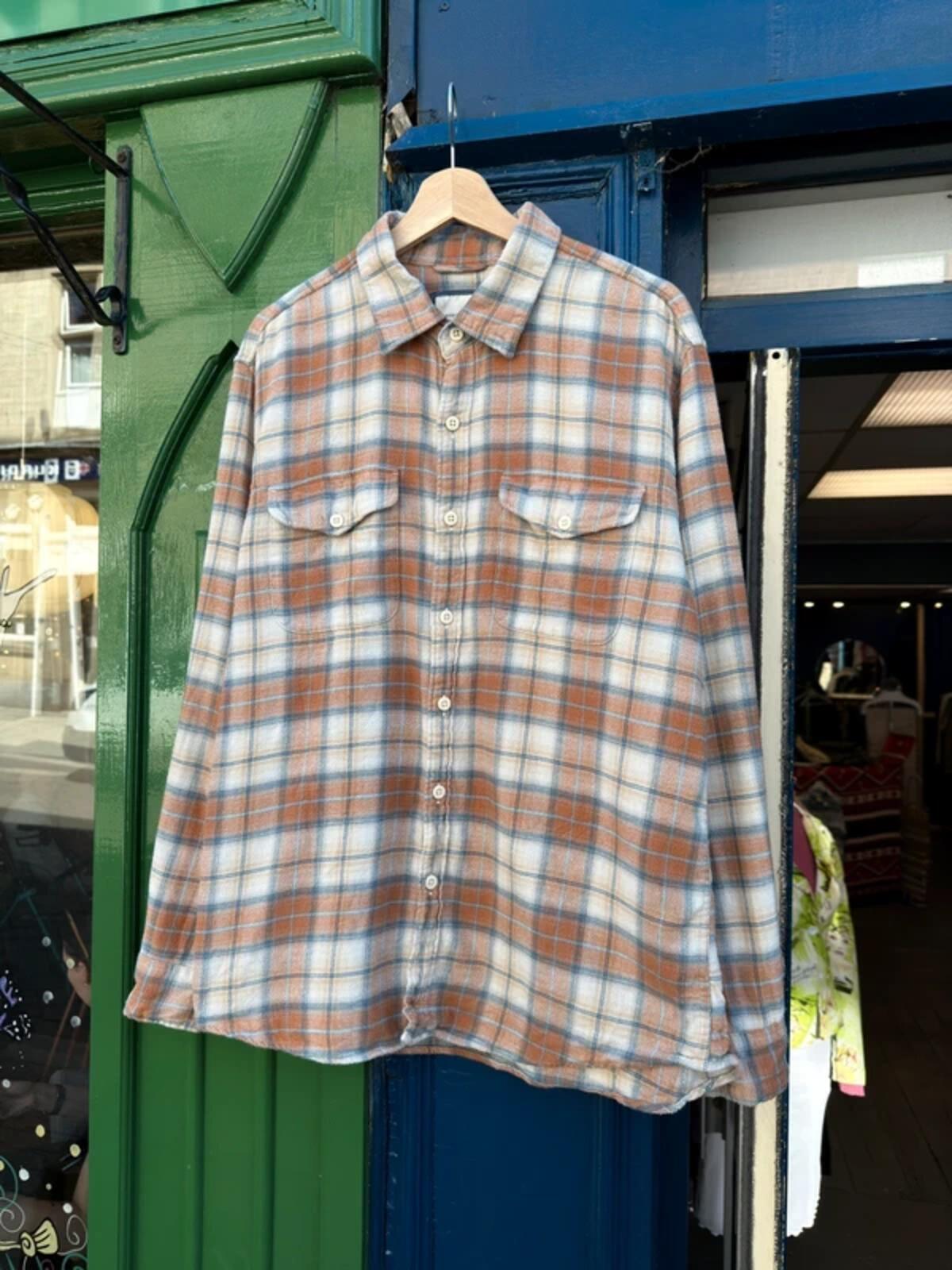 Orange Blue Flannel Shirt Large Super Soft