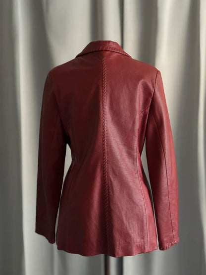 Vintage 80s Red Leather Jacket Ladies Medium Lapels
