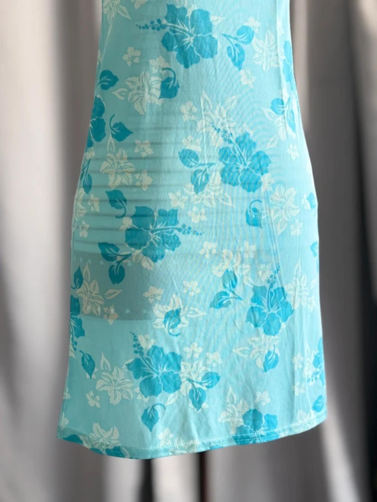 Y2K Blue Hawaiian Floral Halterneck Mini Dress Tropical Summer Beach XS