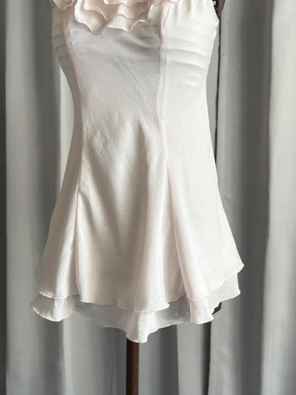 Y2K Ruffled Short Rose Pink Strap Dress Medium