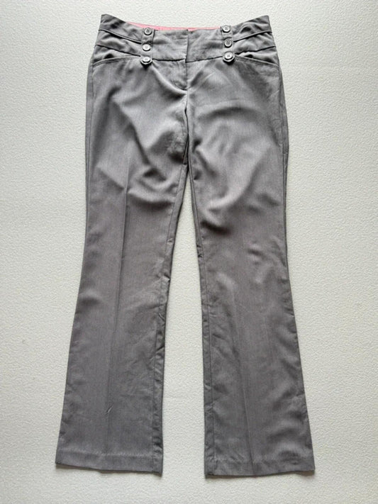 Y2K Low Rise Bootcut Pleated Grey Trousers Small Ladies