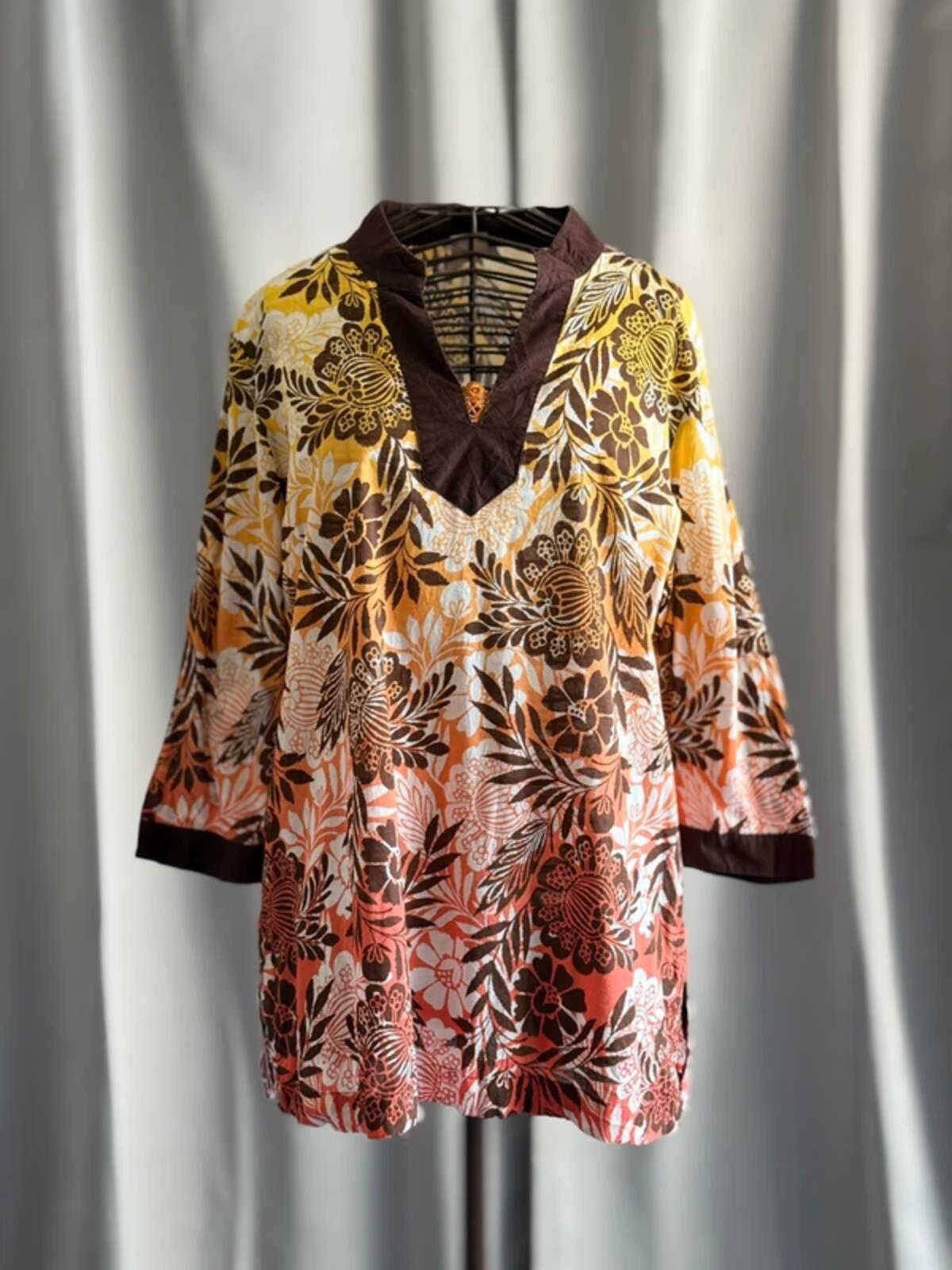 Y2K Boho Botanical Tunic XL Ladies