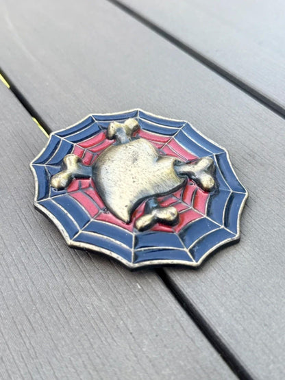 Vintage Y2K Emo Goth Heart Spiderweb Belt Buckle