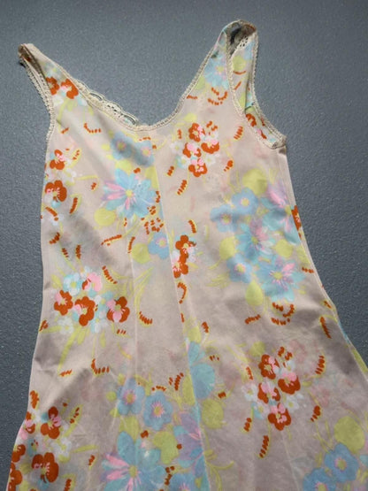 Y2K Lace Trim Pastel Pattern Slip Dress Small