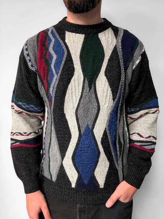 Vintage Cosby 90s Pattern Knit Jumper Large