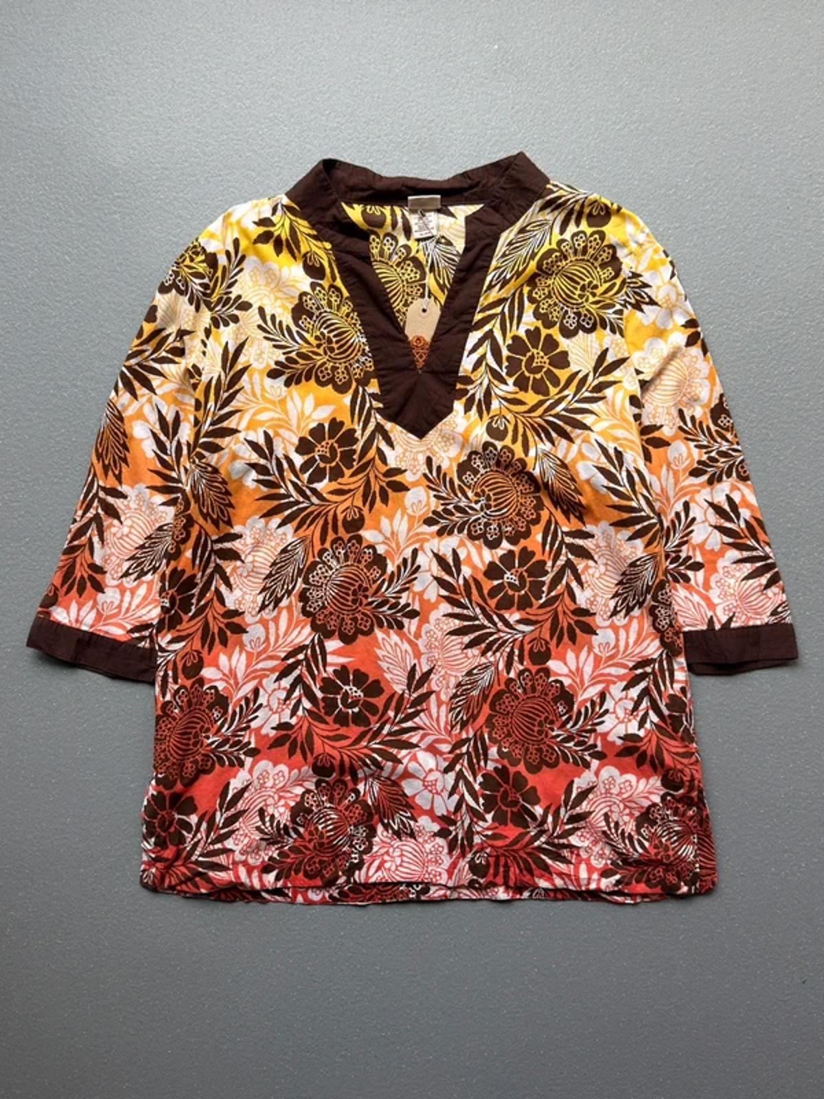Y2K Boho Floral Smock Shirt XL