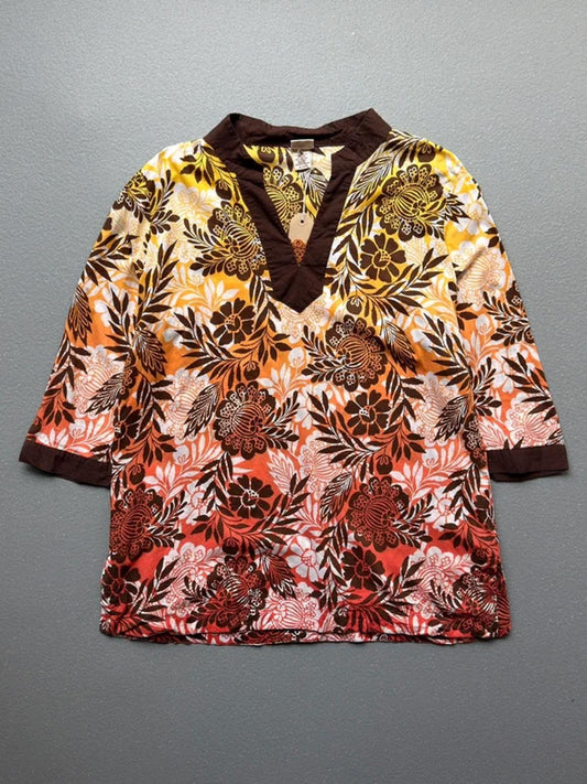 Y2K Boho Floral Smock Shirt XL