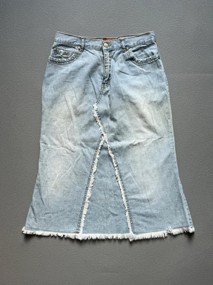 Y2K Flared Knee Length Denim Skirt Light Wash 30”