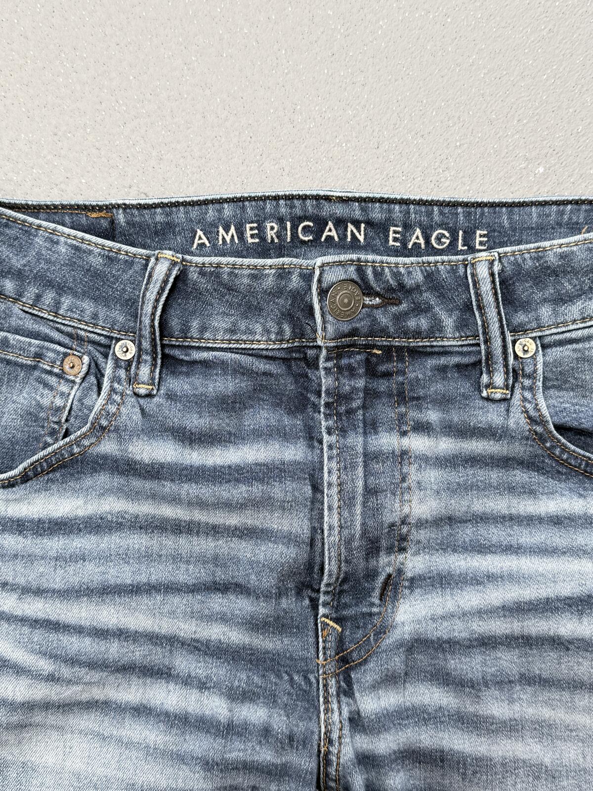 American Eagle Blue Distressed Slim Jeans Faded Denim