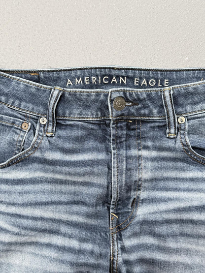 American Eagle Blue Distressed Slim Jeans Faded Denim