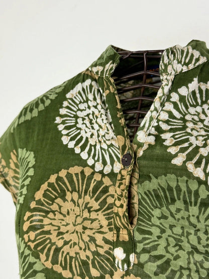 Mandarin Collar Vintage Botanical Pattern Dress Medium