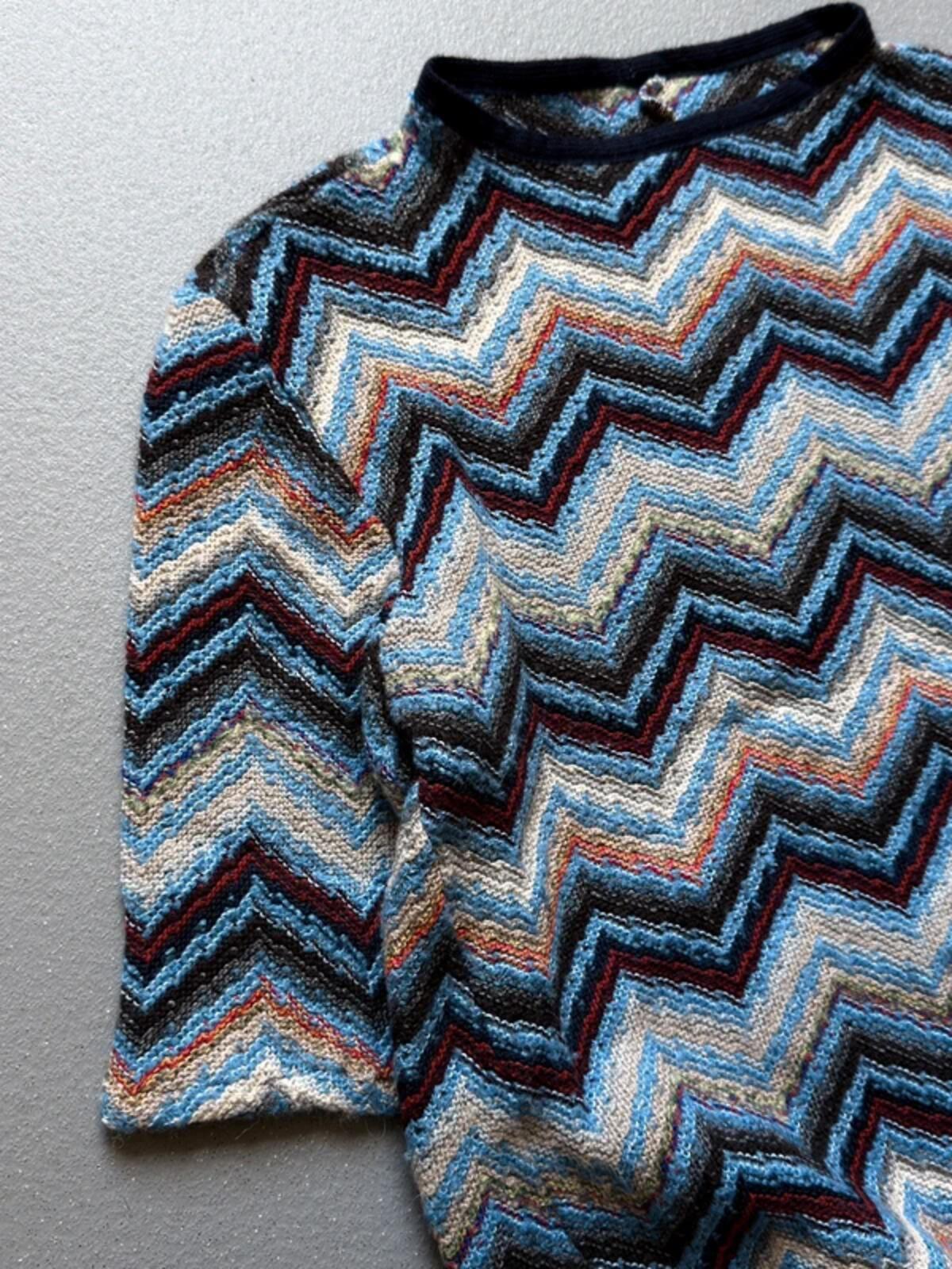 Vintage 70s Hand Knit Zig Zag Print Sweater XL