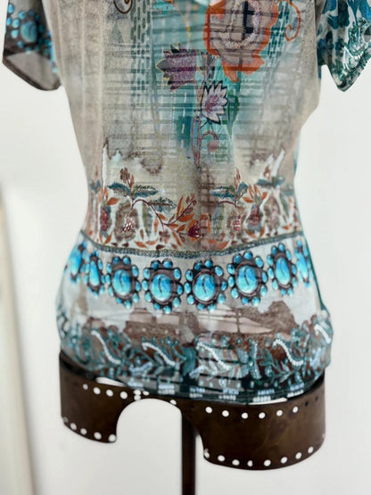 Les Copains Mesh Sheer Floral Blouse XL