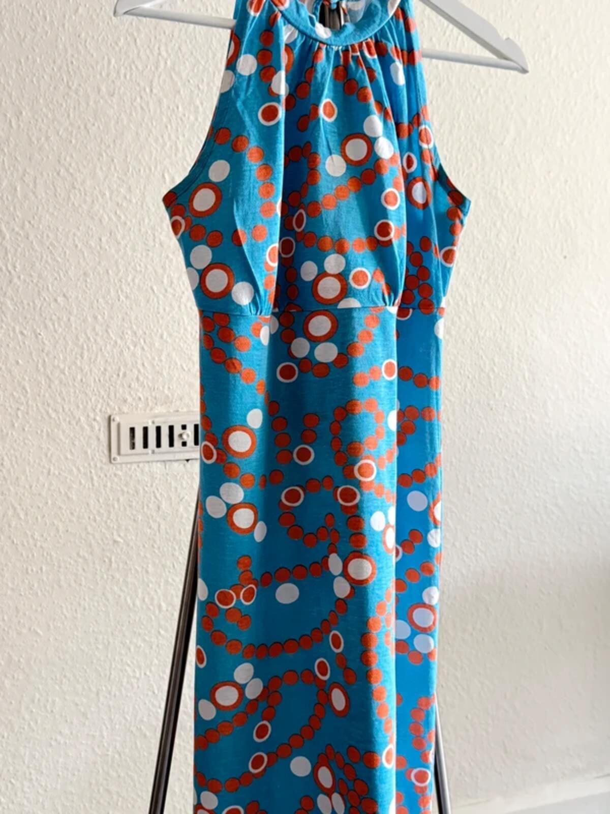 70s Halter Neck Mini Dress Geometric Pattern Small Size 8