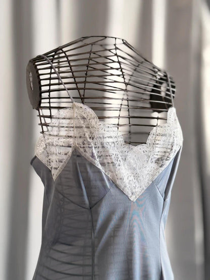 Vintage Silver Lace Trim Slip Dress Size 10-12 Y2K 90s