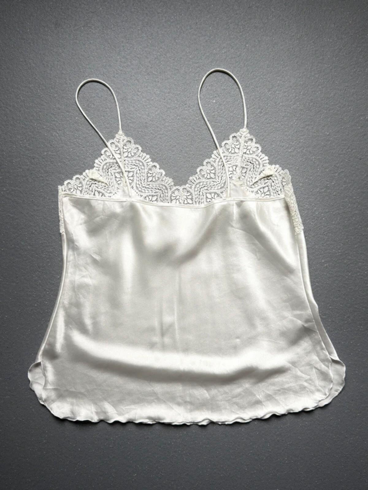 Cute Silky White Silver Lace Cami Top Small