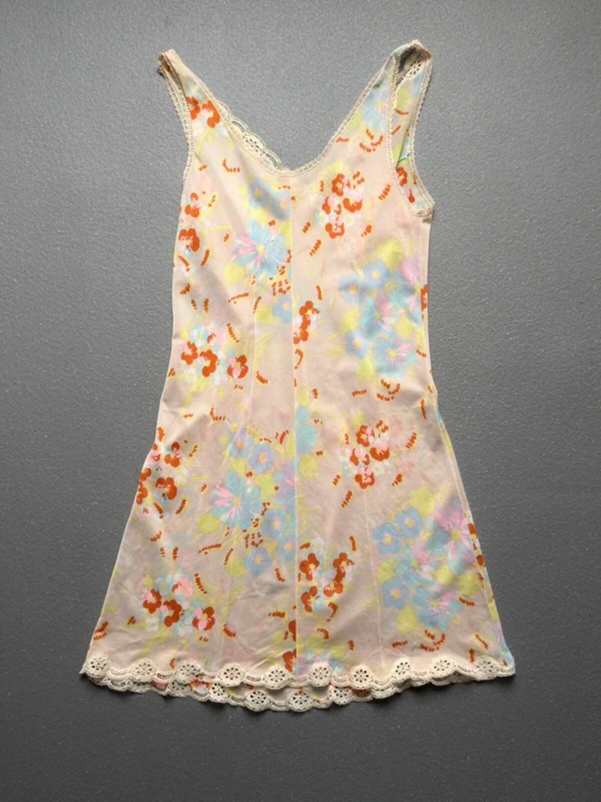 Y2K Lace Trim Pastel Pattern Slip Dress Small