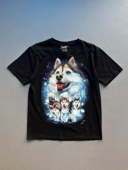 Vintage Wolf Husky Print T Shirt Large