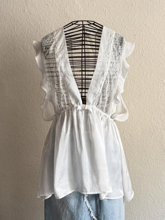 Vintage Ivory Silk & Lace Prairie Style Blouse Size 10