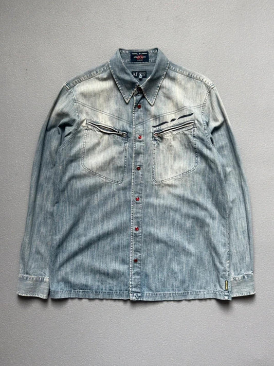 Armani 2000s Denim Utility Shirt Large Mens