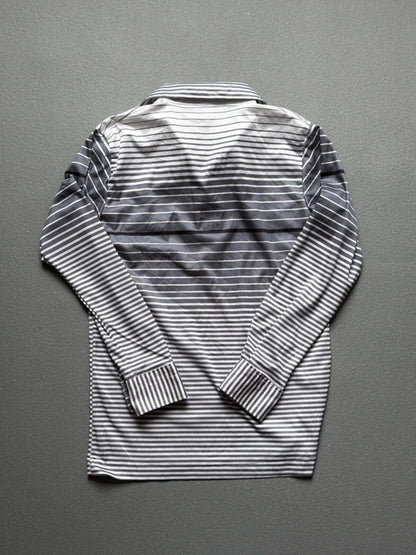 1970s Stripe Long Sleeve Polo Shirt Small Mens
